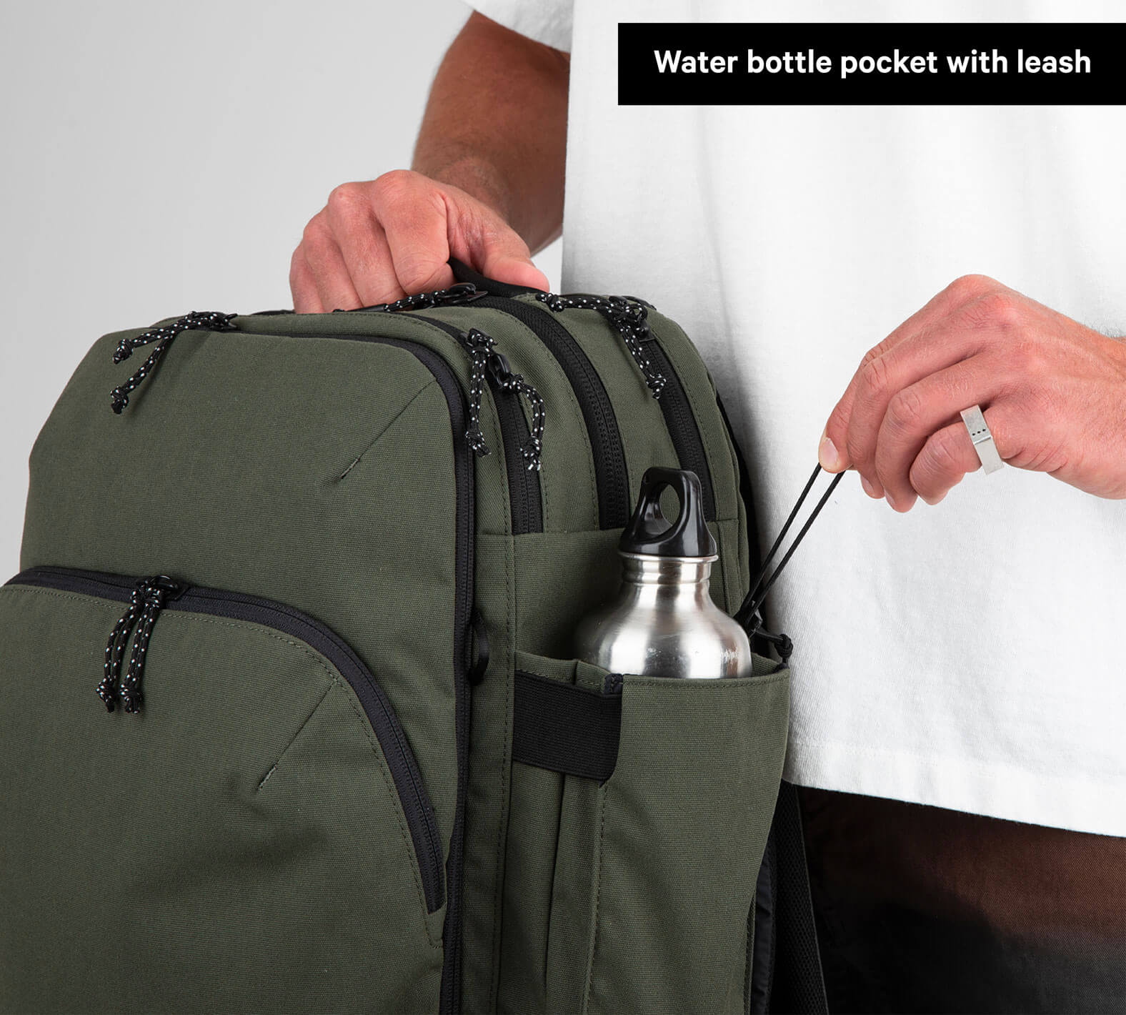 Travel Backpack Green with water bottle holder