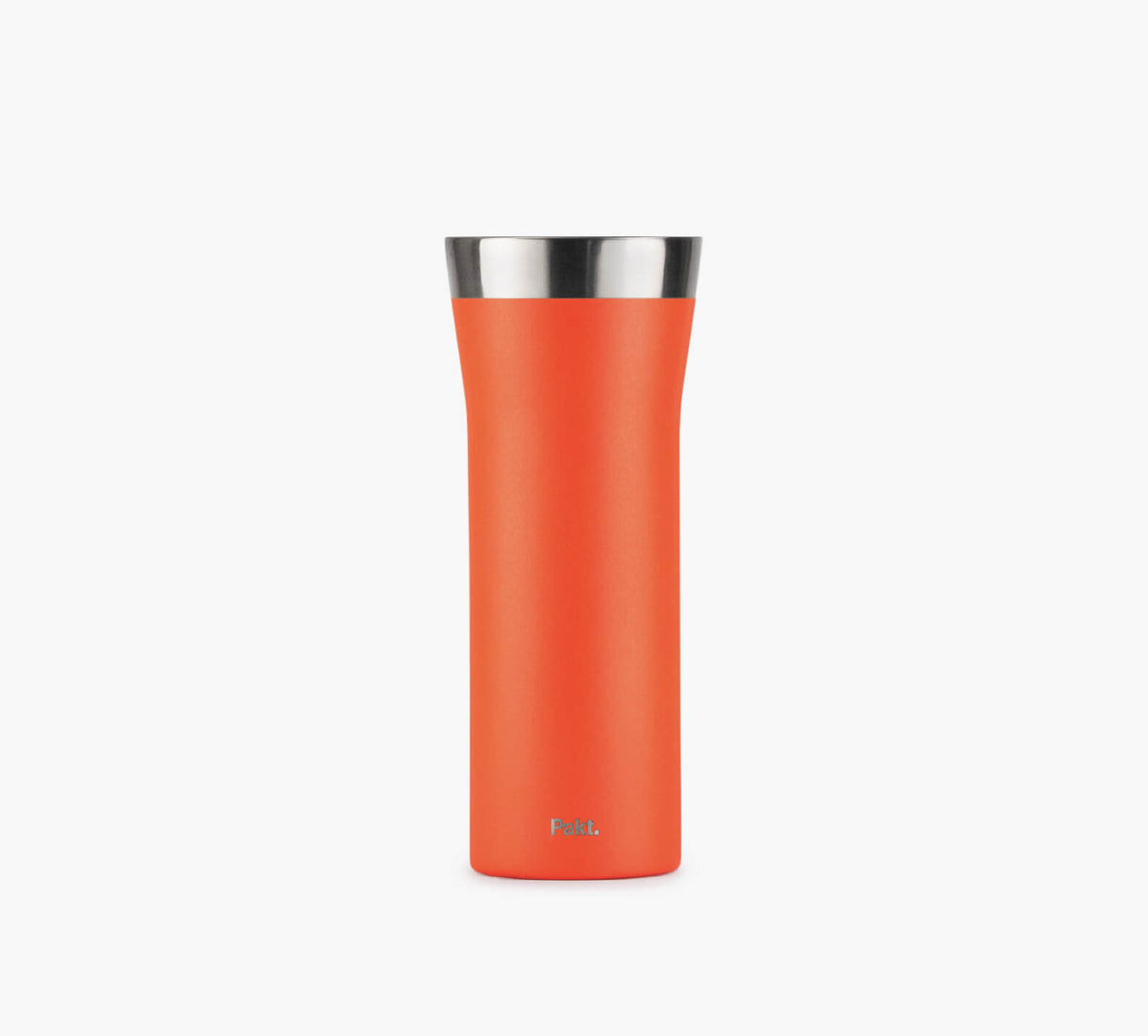 Orange stainless-steel insulated travel tumbler with silver rim