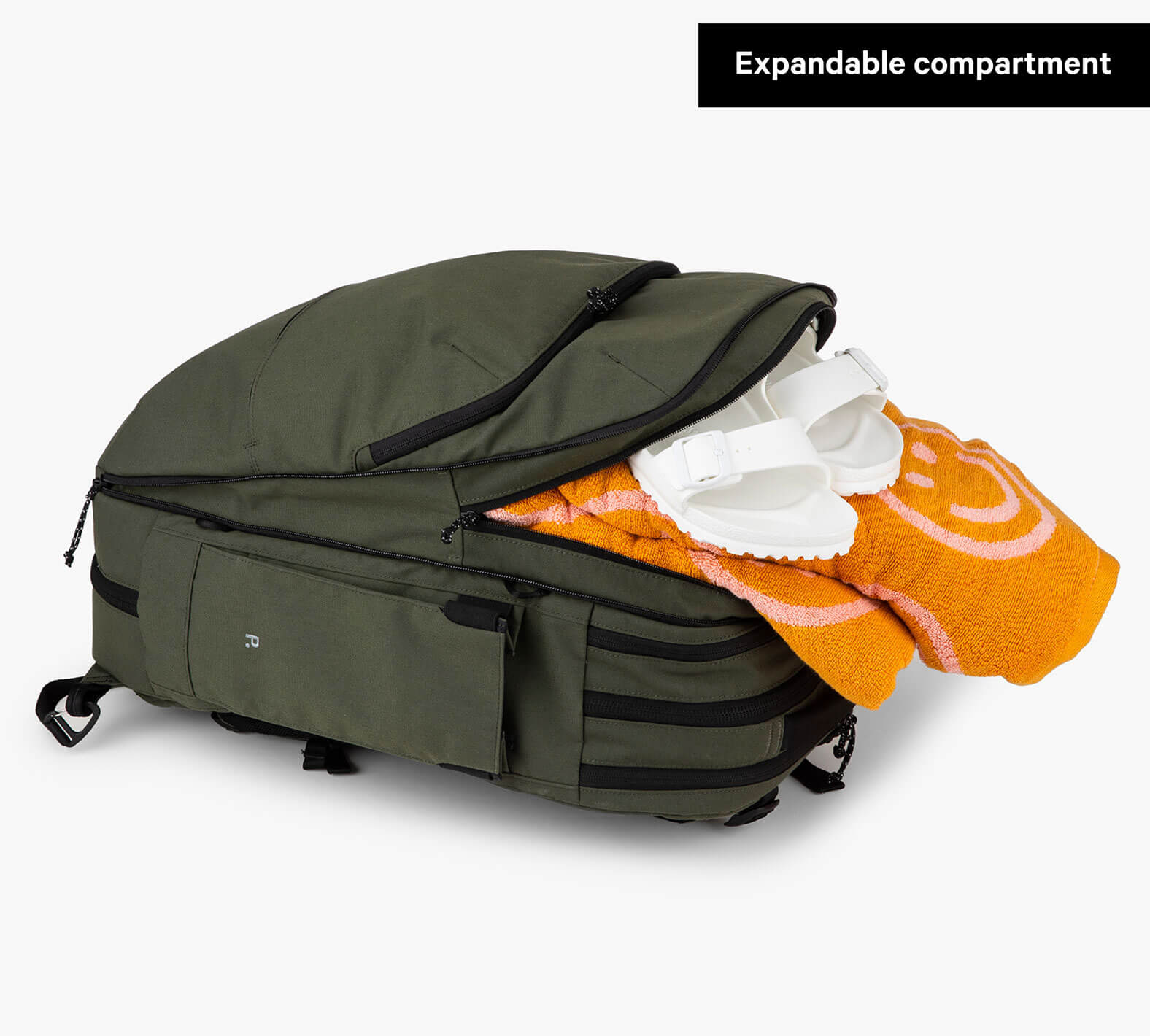 Travel Backpack Green storage space demonstrated