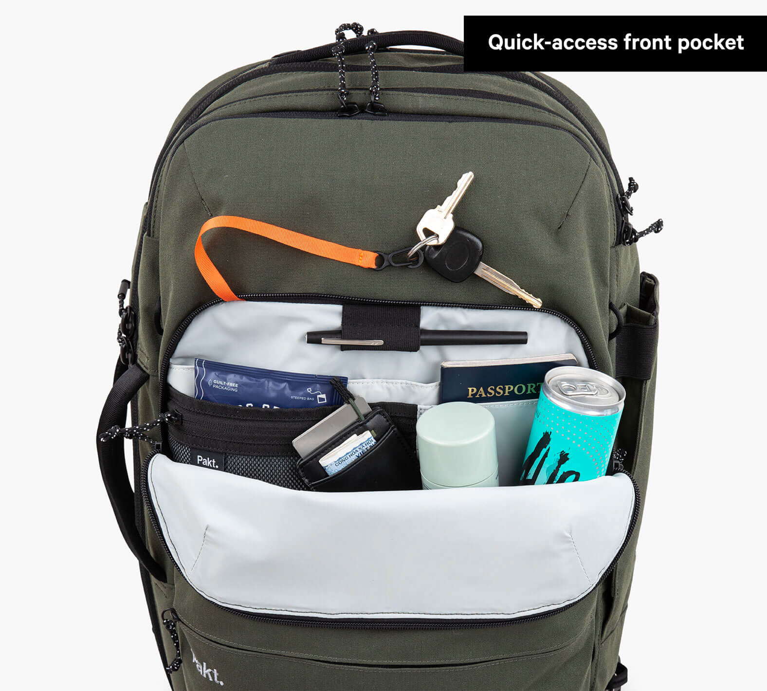 Travel Backpack Green storage space demonstrated
