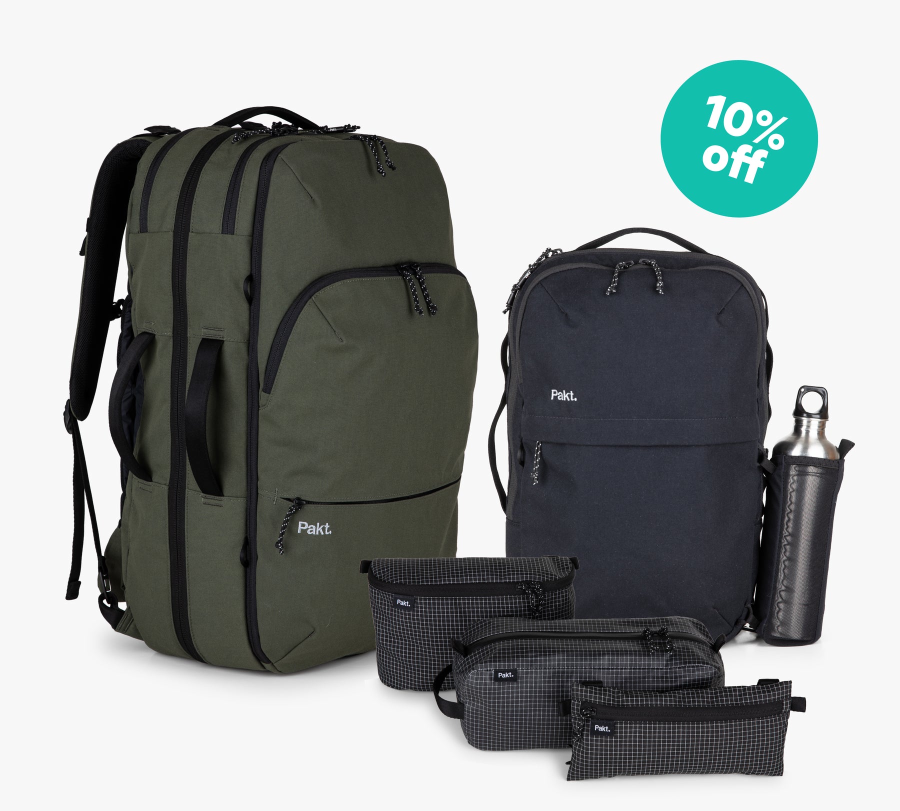 Bundle: Travel Backpack + 15L Bag + Clip-in Pouch Set