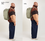 AJA, 5'10" wearing Pakt One Travel Backpack: 35L (left) and 45L (right) for size comparison.