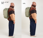 AJA, 5'10" 35L — model wearing Pakt One backpack; 45L shown on right