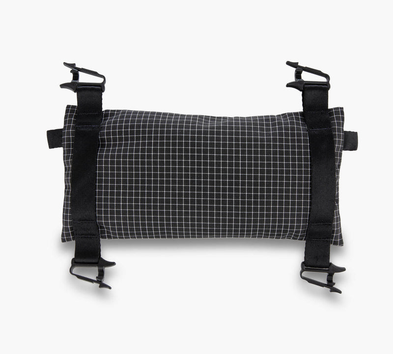 Black and white grid-Clip In Pouch with four black adjustable straps and buckles