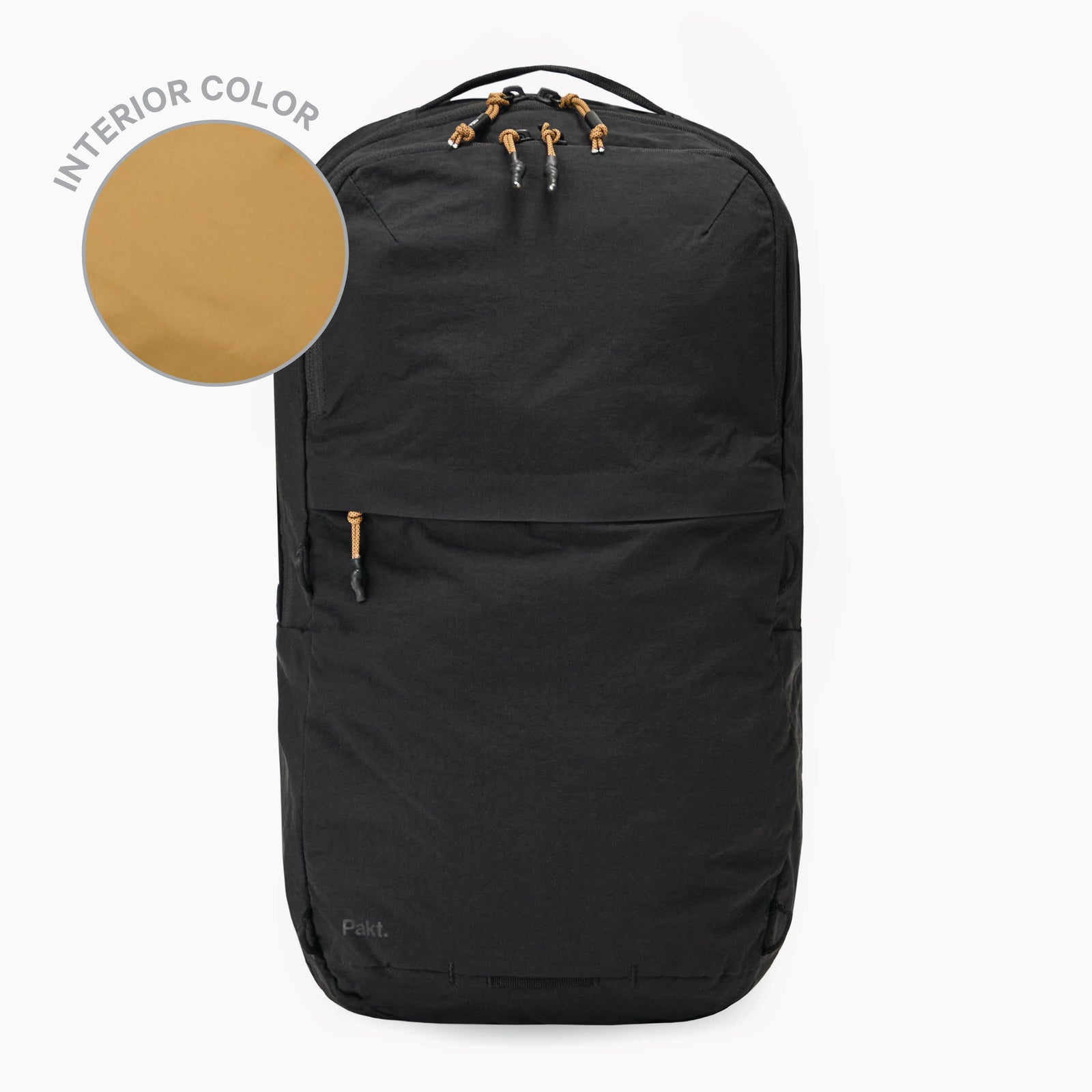 Front view of Stash 16L Packable Backpack in Black with Interior Color swatch showing Mojave on white background