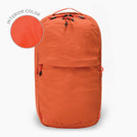 The Stash 16L Packable Backpack in Sumac on a white background. To the left there is a circular swatch showing the interior color of Sumac.