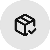 Cardboard box icon with a checkmark indicating packed and ready for shipment