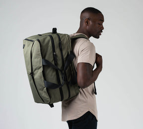 the anywhere 50L bag includes hideaway backpack straps, which can be attached to the bag