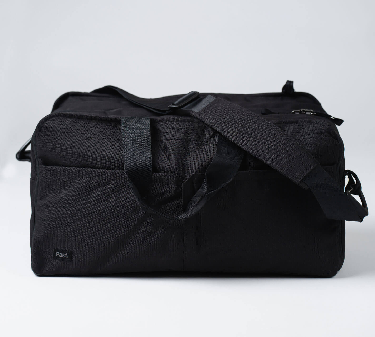 the 50L duffel/ backpack in black with padded shoulder strap