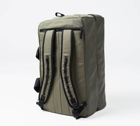the 50L travel bag with removable backpack straps attached